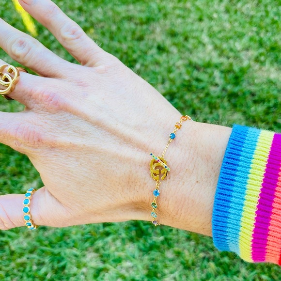 Gucci Running GG 18K Gold Multi-Stone Bracelet NWT - Picture 7 of 16